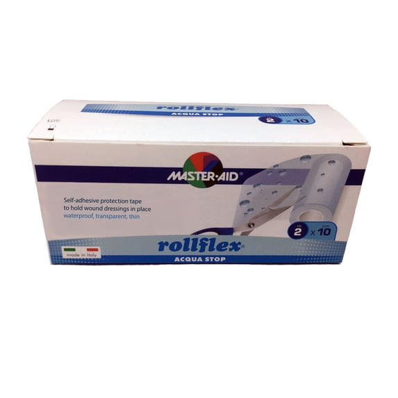 Rollflex® Acquastop, 6.5ft x 4” roll, Self-adhesive, protective tape to keep wound and tattoo dressings in place - waterproof, transparent, thin