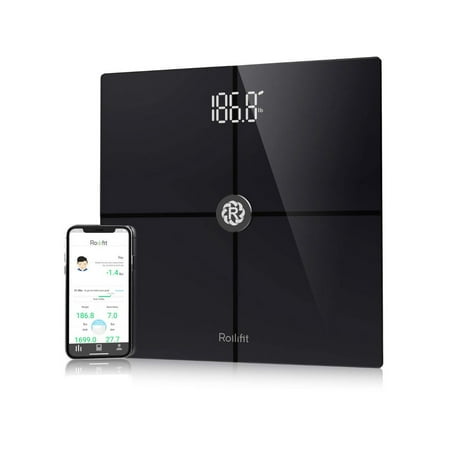 Rollifit Premium Smart Scale - Body Fat Scale with Fitness APP & Body Composition Monitor Works w/ Android/iPhone 8/iPhone X Black
