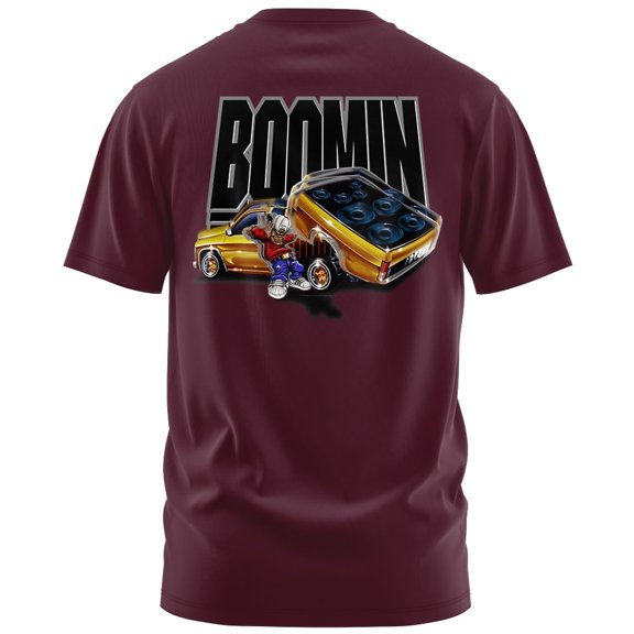 Rollin Hard Boomin Graphic T-Shirt (3X-Large, Burgundy)