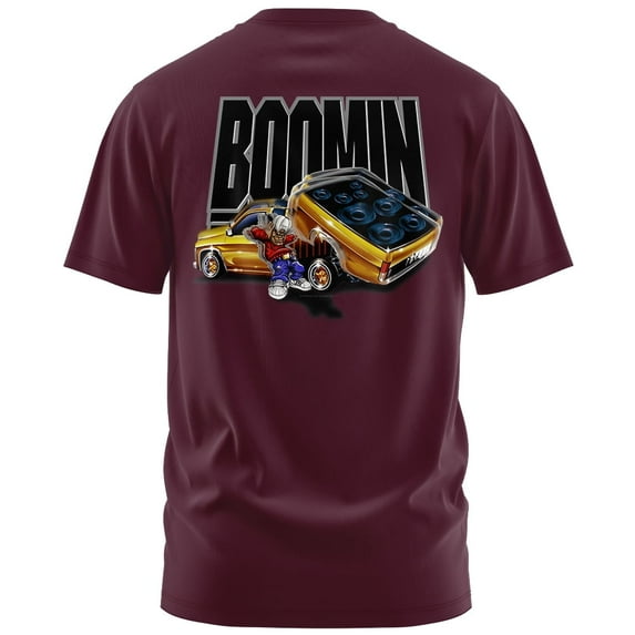 Rollin Hard Boomin Graphic T-Shirt (3X-Large, Burgundy)