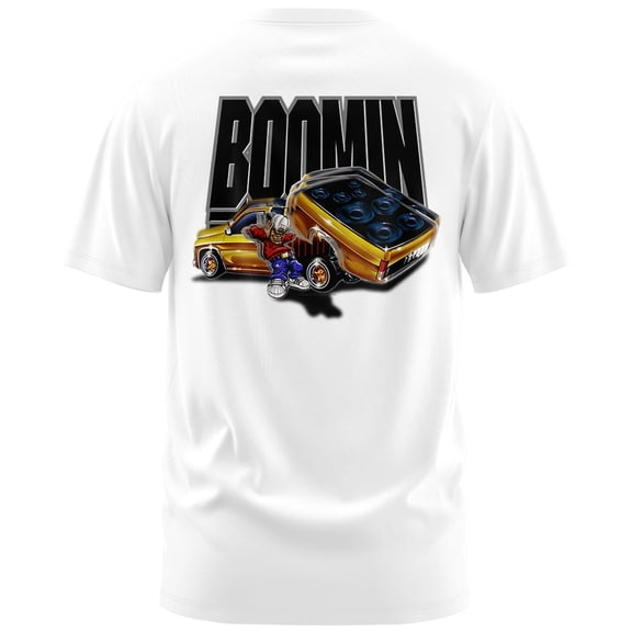 Rollin Hard Boomin Graphic T-Shirt (Large, White)