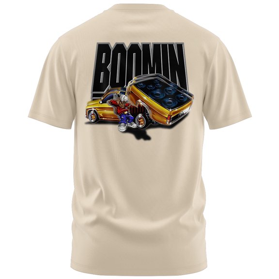 Rollin Hard Boomin Graphic T-Shirt (Medium, Sand)