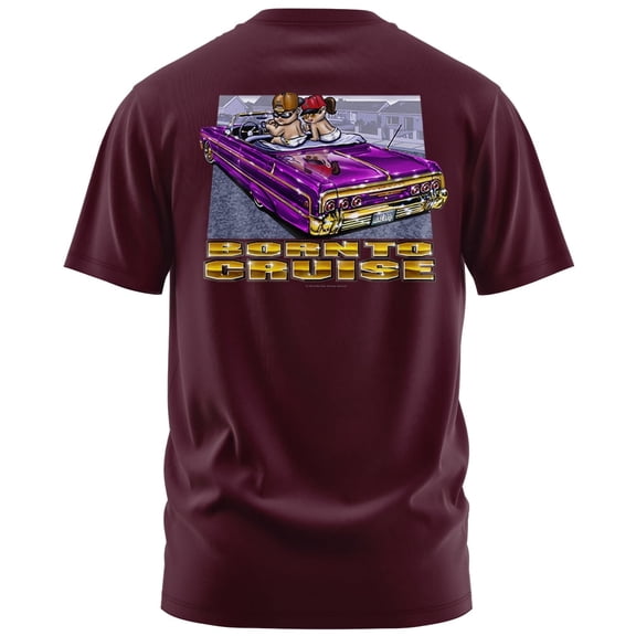 Rollin Hard Born To Cruise Graphic T-Shirt (Large, Burgundy)