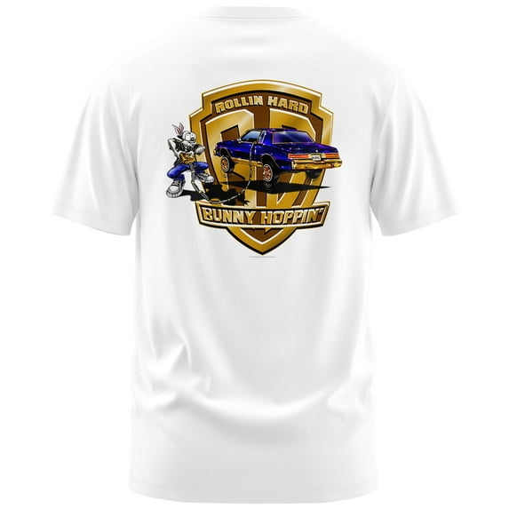 Rollin Hard Bunny Hoppin Graphic T-Shirt (X-Large, White)