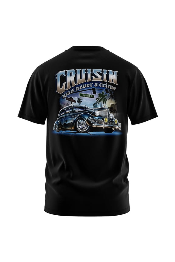 Men's Cruisin Was Never a Crime Lowrider black Big & Tall heavyweight cotton classic boxy fit front and back print graphic tee shirt