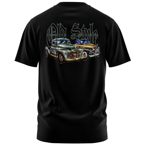 Rollin Hard Men's Old Style Lowrider black Big & Tall heavyweight cotton classic boxy fit front and back print graphic tee shirt