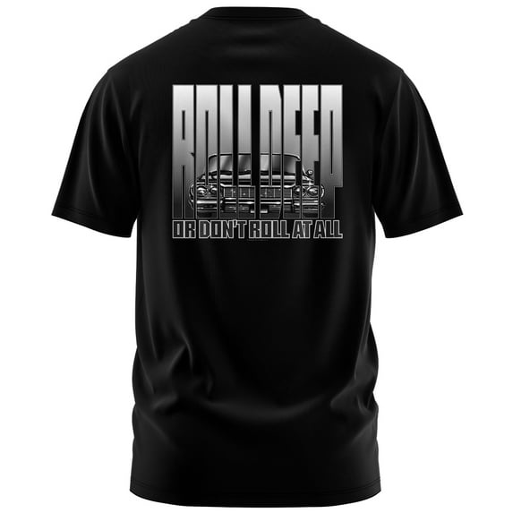 Rollin Hard Men's Roll Deep Lowrider black heavyweight classic boxy fit front and back print graphic tee shirt