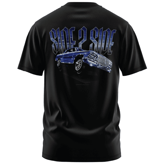 Rollin Hard Men's Side to Side Lowrider black Big & Tall heavyweight cotton classic boxy fit front and back print graphic tee shirt