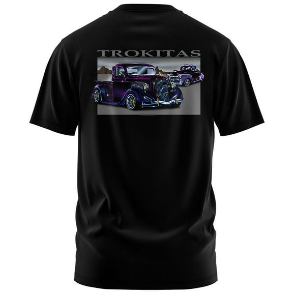 Rollin Hard Men's Trokitas Lowrider black heavyweight classic boxy fit front and back print graphic tee shirt