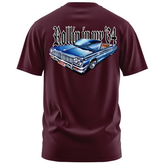 Rollin Hard Rollin in My '64 Graphic T-Shirt (Large, Burgundy)