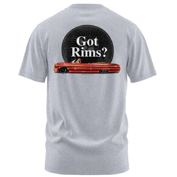 Rollin Hard men's Got Rims Lowrider white classic fit front and back print graphic tee shirt