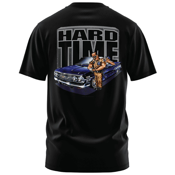 Rollin Hard men's Hard Time Lowrider black classic fit front and back print graphic tee shirt