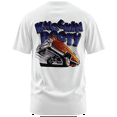 thumbnail image 1 of Rollin Hard men's Knockin Booty Lowrider white classic fit front and back print graphic tee shirt, 1 of 5