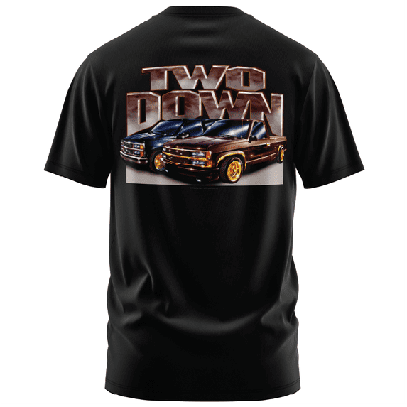 Rollin Hard men's Two Down Lowrider black classic fit front and back print graphic tee shirt