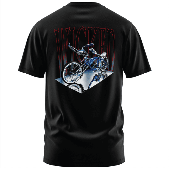 Rollin Hard men's Wicked Bike black classic fit front and back print graphic tee shirt