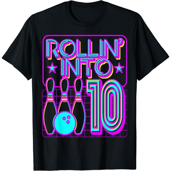 Rollin Into 10 Bowling Bowler 10th Birthday Party Retro T-Shirt
