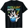 thumbnail image 1 of Rollin Into 7 Retro Bowling Birthday Party 7th Birthday T-Shirt, 1 of 5
