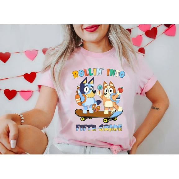 Rollin' Into Fifth Grade Bluey Bingo T-shirt, Back to School Bluey Friends Shirt