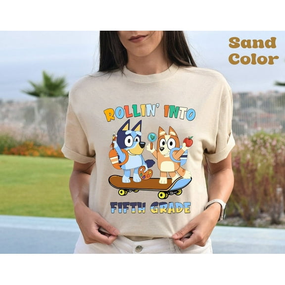 Rollin' Into Fifth Grade Bluey Bingo T-shirt, Back to School Bluey Friends Shirt