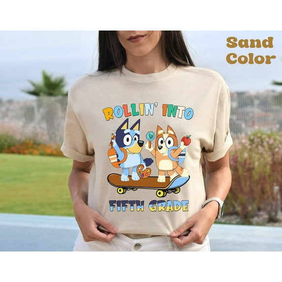 Rollin' Into Fifth Grade Bluey Bingo T-shirt, Back to School Bluey Friends Shirt