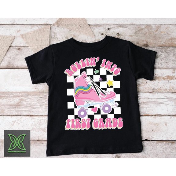 Rollin Into First Grade Shirt,1st Grade Skating Tee, First Day of First Grade Gift,Back to School, Roller Skate School Girl Tee Tshirt All Size S-5XL
