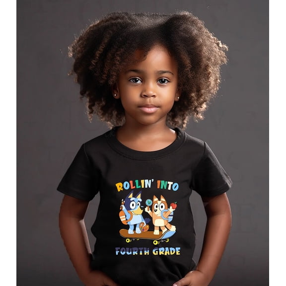 Rollin' Into Fourth Grade Bluey Bingo Youth T-shirt, Back to School Bluey Friends Shirt, Kids Toodler
