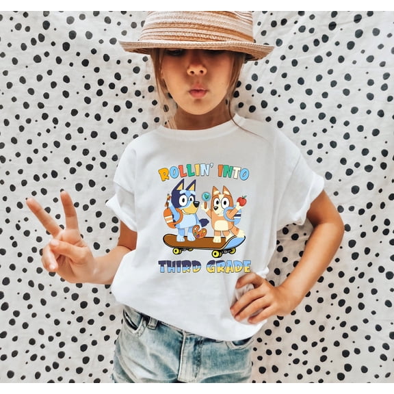 Rollin' Into Third Grade Bluey Bingo Youth T-shirt, Back to School Bluey Friends Shirt, Kids Toodler