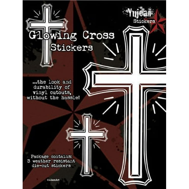 Rollin Low - White Glowing Cross - Set of 3 White Stickers / Decals 