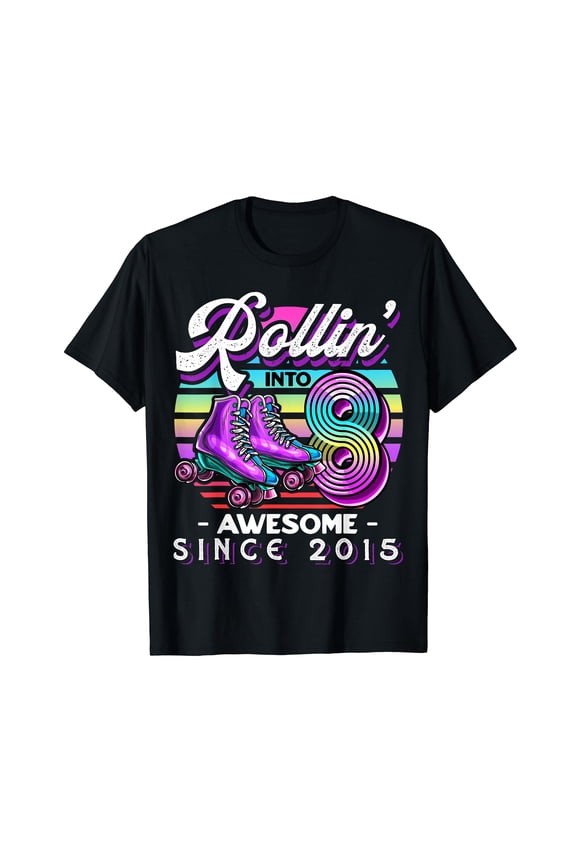 Rollin into 10 Awesome 2015 Roller Skating 10th Birthday Girls T-Shirt
