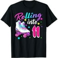 thumbnail image 1 of Rollin' into 11 Roller Skating Rink 11th Birthday Party Girl T-Shirt men and women can wear, black, white, gifts, 1 of 4