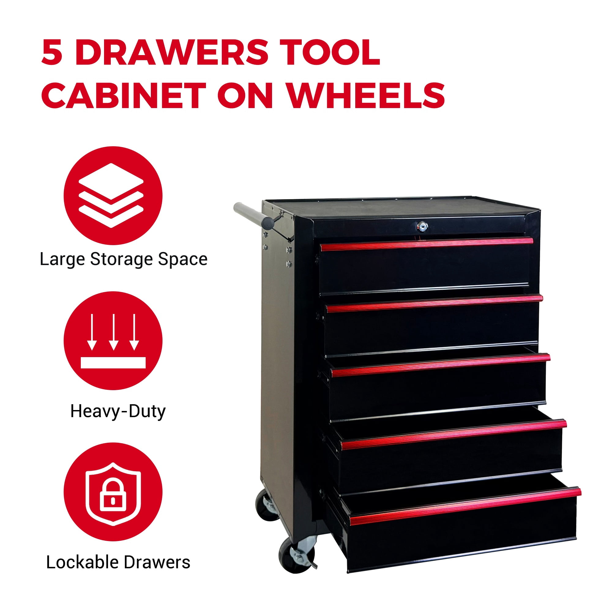 Rolling 20-Inch Metal Tool Chest with 5 Drawers and Ball Bearing Slides, Steel Tool Cabinet for Garage and Workshop, Black