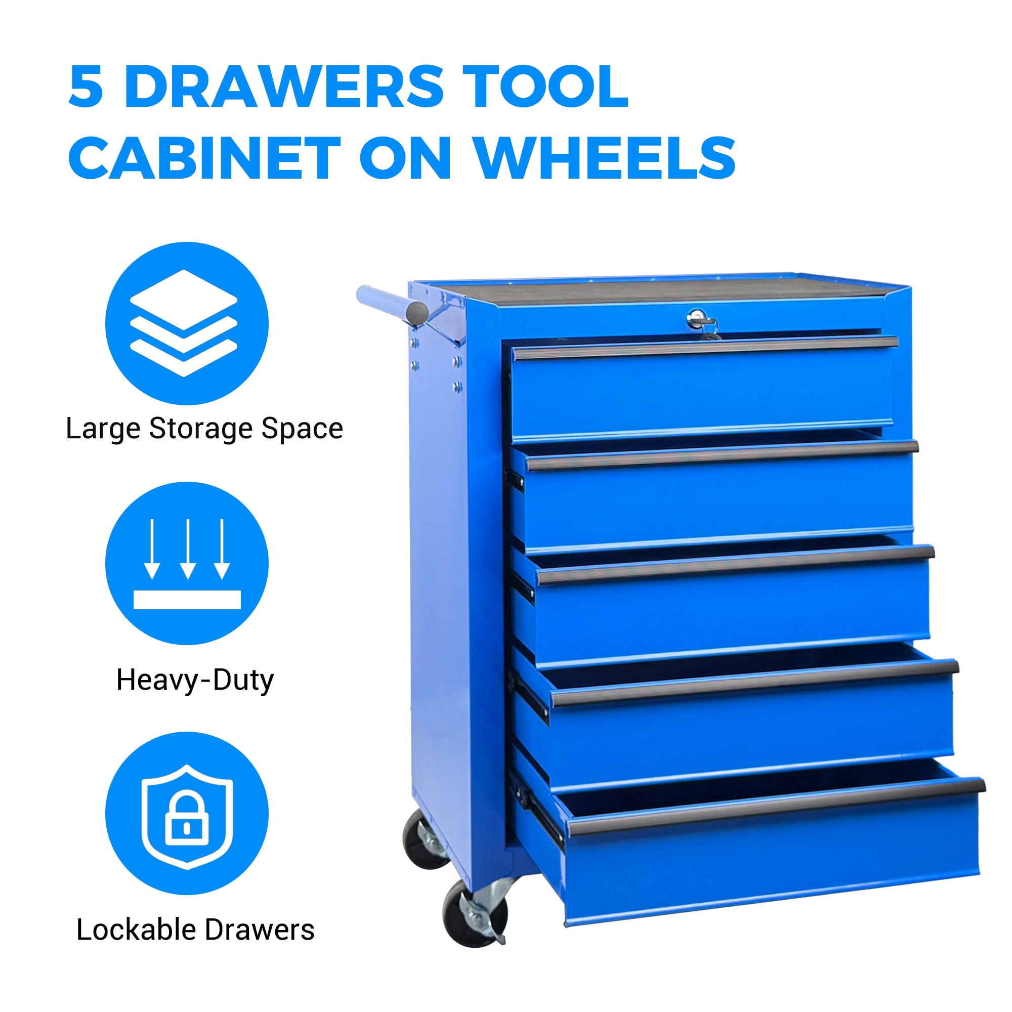 Rolling 20-Inch Metal Tool Chest with 5 Drawers and Ball Bearing Slides, Steel Tool Cabinet for Garage and Workshop, Blue