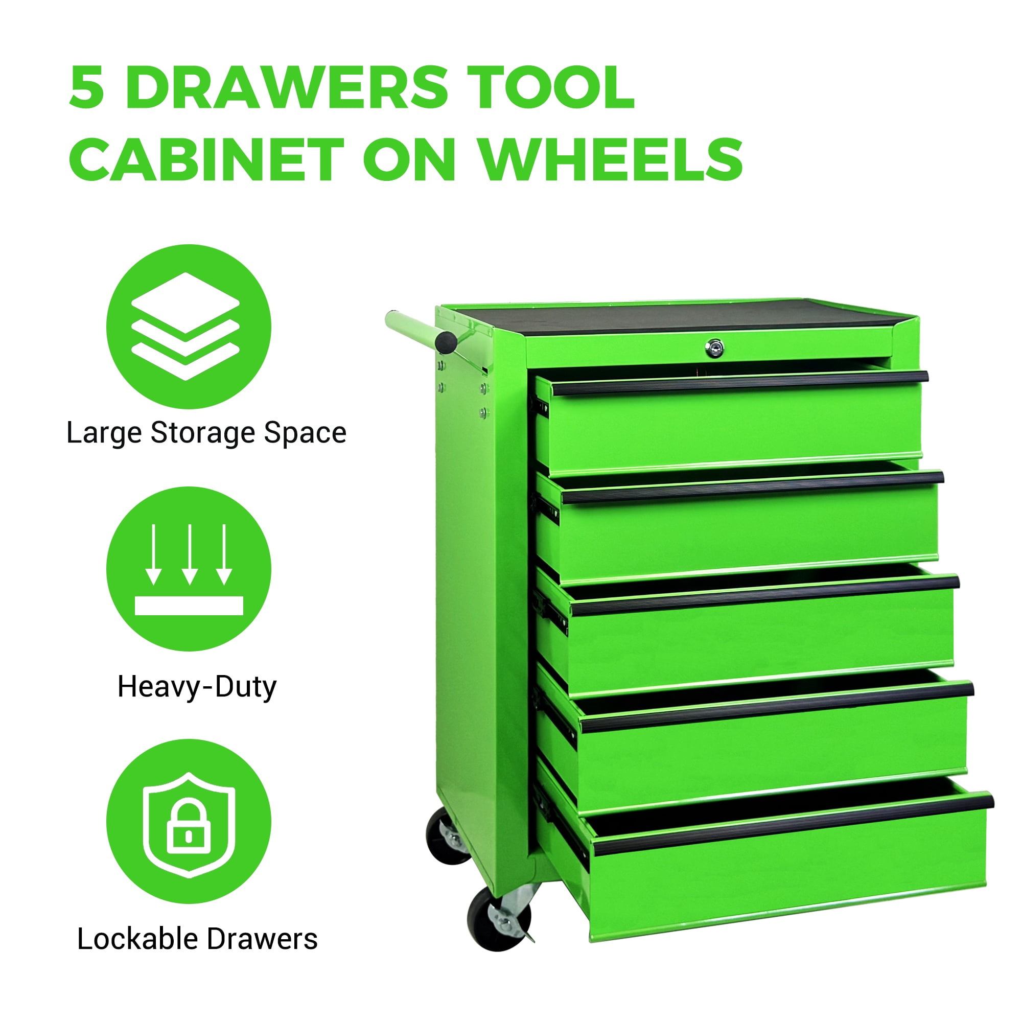 Rolling 20-Inch Metal Tool Chest with 5 Drawers and Ball Bearing Slides, Steel Tool Cabinet for Garage and Workshop, Green