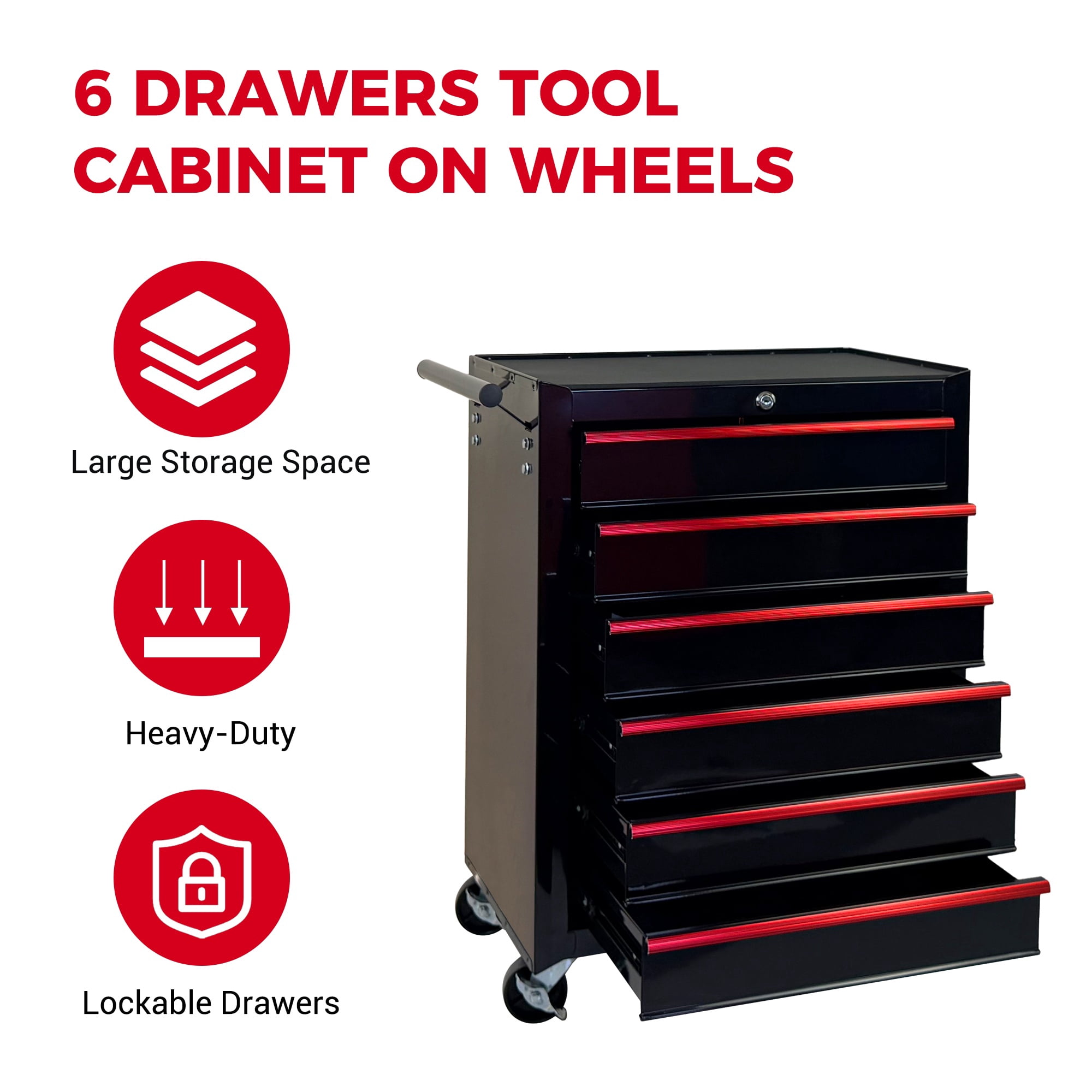 Rolling 20-Inch Metal Tool Chest with 6 Drawers and Ball Bearing Slides, Steel Tool Cabinet for Garage and Workshop, Black