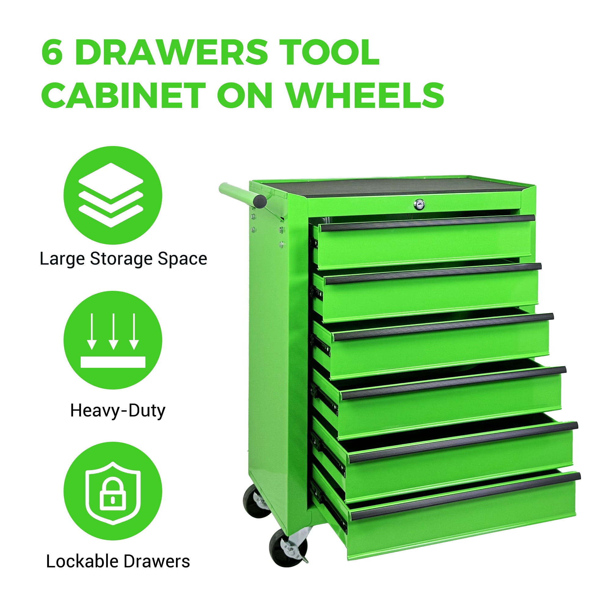 Rolling 20-Inch Metal Tool Chest with 6 Drawers and Ball Bearing Slides, Steel Tool Cabinet for Garage and Workshop, Green
