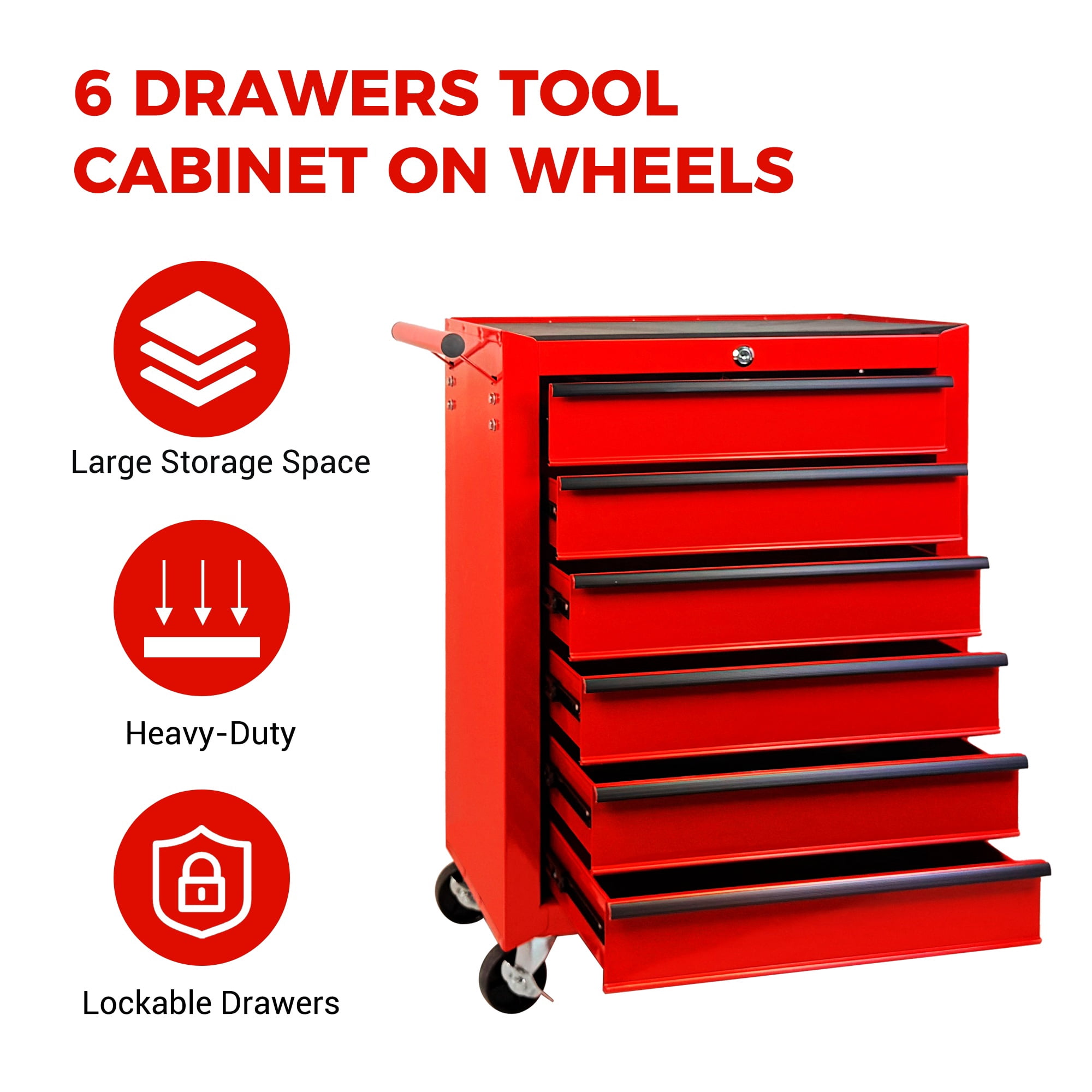 Rolling 20-Inch Metal Tool Chest with 6 Drawers and Ball Bearing Slides, Steel Tool Cabinet for Garage and Workshop, Red