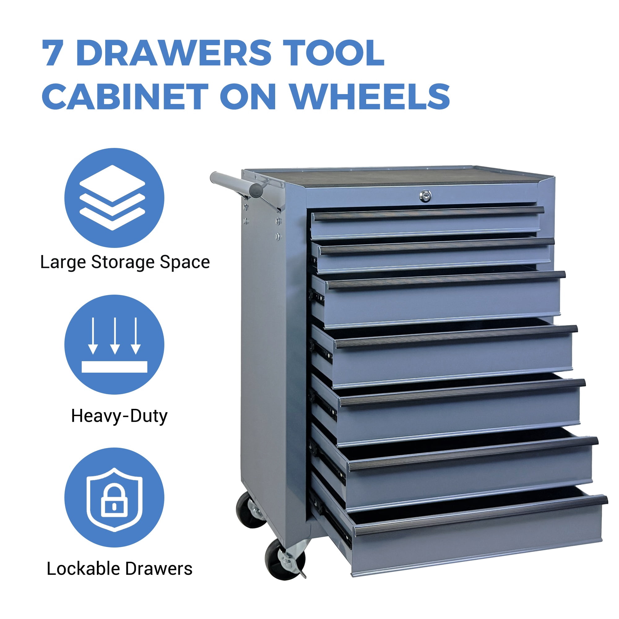 Rolling 20-Inch Metal Tool Chest with 7 Drawers and Ball Bearing Slides, Steel Tool Cabinet for Garage and Workshop, Grey