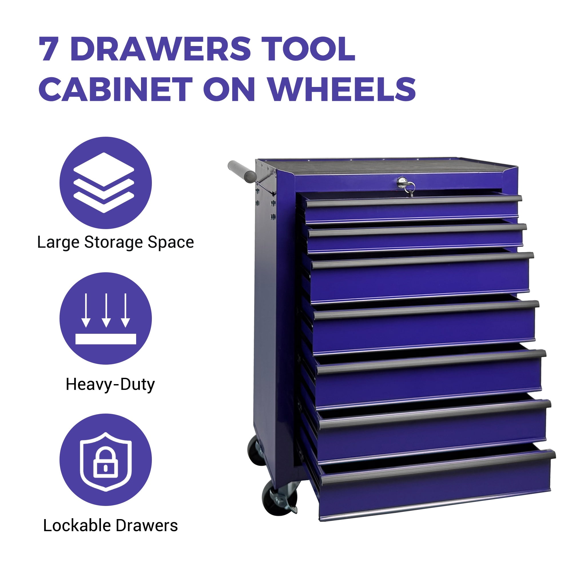Rolling 20-Inch Metal Tool Chest with 7 Drawers and Ball Bearing Slides, Steel Tool Cabinet for Garage and Workshop, Purple