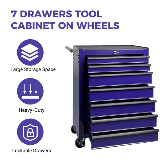 Rolling 20-Inch Metal Tool Chest with 7 Drawers and Ball Bearing Slides, Steel Tool Cabinet for Garage and Workshop, Purple
