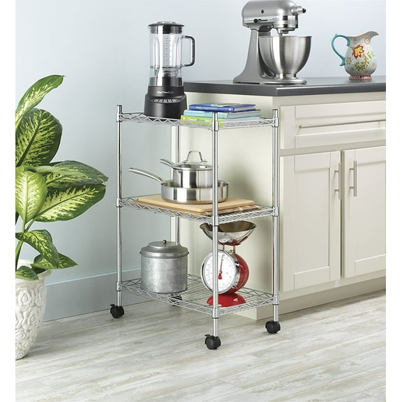 Rolling 3 Shelf Cart, Chrome