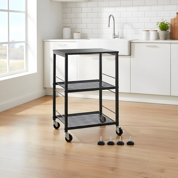 Rolling 3-Tier End Table with Storage - Modern Bedroom Nightstand