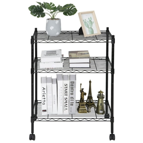 Rolling 3-Tier Wire Shelf Metal Shelf Storage Rack Organizer Wire Cart Shelf
