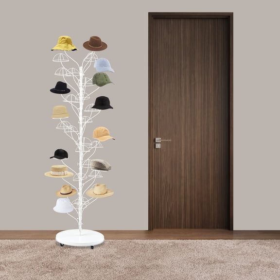 Rolling 35-Hanger Metal Hat Rack Hat Display Stand Shop Mall Cap Wig Holder Tree