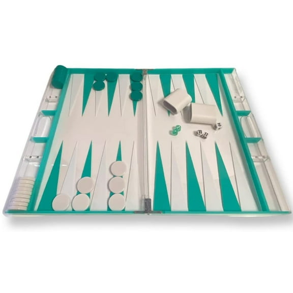 Rolling 66 Backgammon Board Games Acrylic Set with 18" Board, Clear Turquoise
