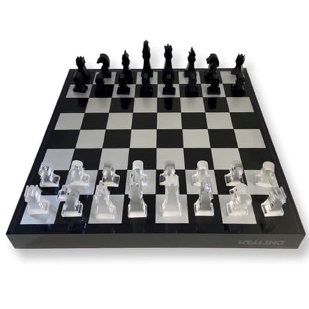 Rolling 66 Checkers & Chess Board Set with Acrylic Board & Chess Pieces, Black Silver