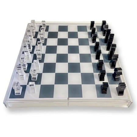 Rolling 66 Checkers & Chess Board Set with Acrylic Board & Chess Pieces, Clear White