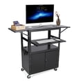 thumbnail image 1 of Rolling AV Cart with Locking Cabinet, Laptop Stand, and Drop Leaves, Height Adjustable Mobile Utility Cart Workstation with Extra Storage Space, 1 of 6