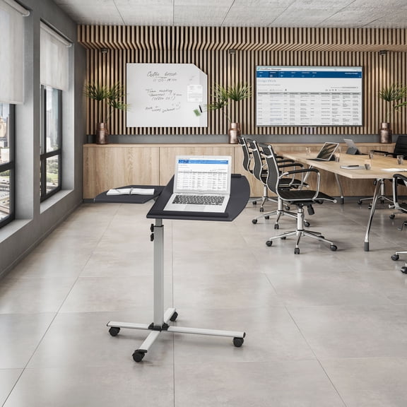 Rolling Adjustable Laptop Cart, Height & Tilt Adjustable Laptop Stand with Locking Casters, Anti-Slip Edge Stoppers, MDF Panel Mobile Workstation