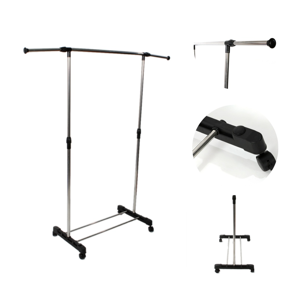 Rolling Adjustable Single Rod Clothes Rack, Garment Rack, Clothing Rack