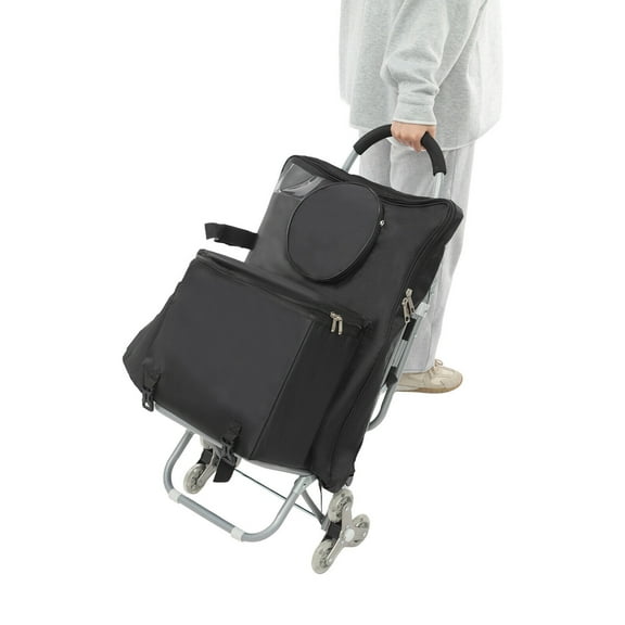 Rolling Art Cart with Drawing Storage Bag, with Three-Wheel Design, Folding Wheeled Portable Rolling Chair/Art Cart, Rolling Storage Cart for Mall Shopping, Outdoor Painting (Black)